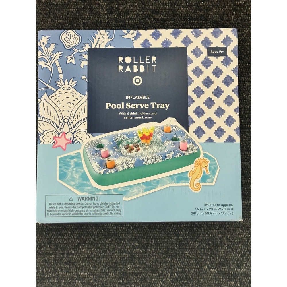 Roller Rabbit x Target Inflatable Pool Tray Blue Floral Floating Drink Holder - Picture 4 of 7